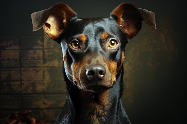 un cane con una faccia marrone e uno sfondo nero con un sfondo nero