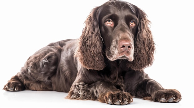 Un cane con uno sfondo bianco