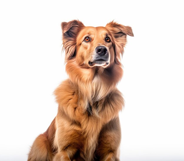 Un cane con uno sfondo bianco