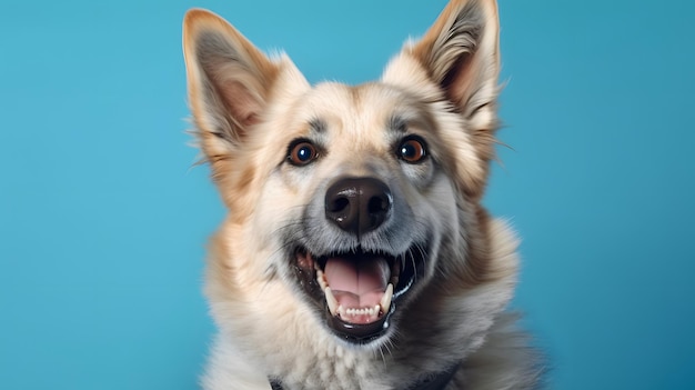 Un cane con uno sfondo blu che dice "sono un cane"