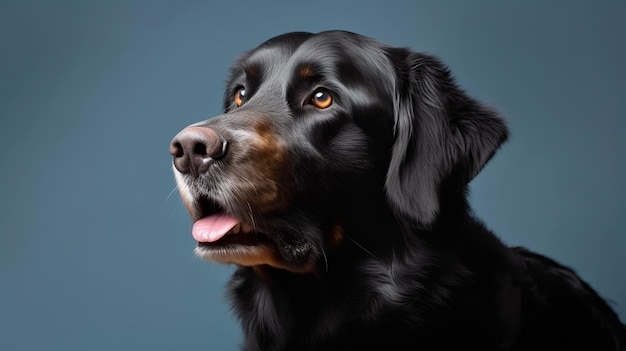 Un cane con uno sfondo blu