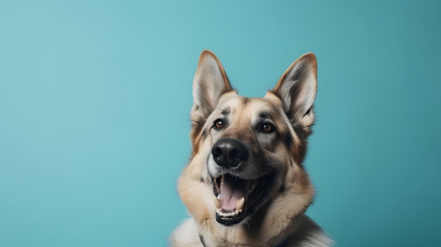 Un cane con uno sfondo blu