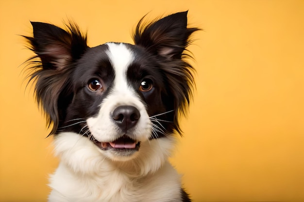 Un cane con uno sfondo giallo