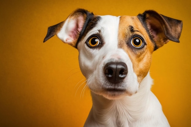 Un cane con uno sfondo giallo