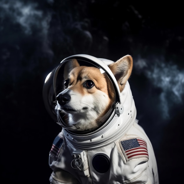 Un cane corgi che indossa una tuta da astronauta