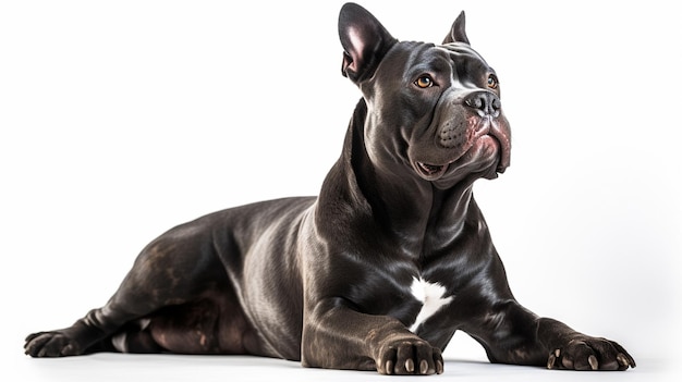 Un cane corso di canna nero che stabilisce su uno sfondo bianco