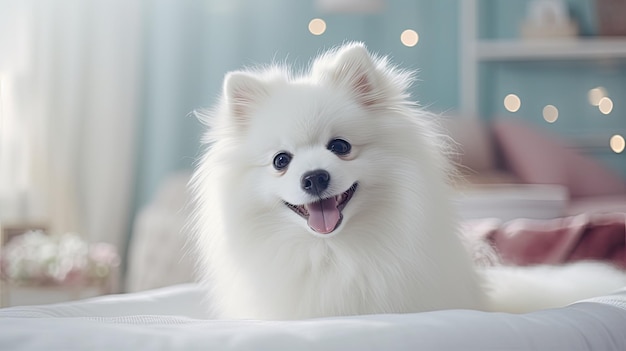 un cane dai capelli lunghi che si diverte a pulirsi e accarezzarsi mentre è seduto sul grembo di una giovane donna