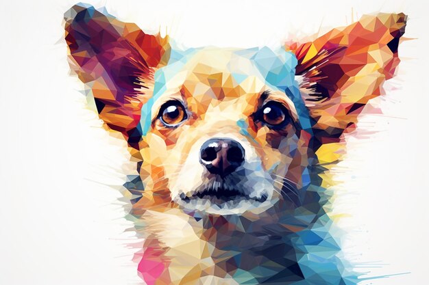 un cane dal muso colorato e un motivo geometrico