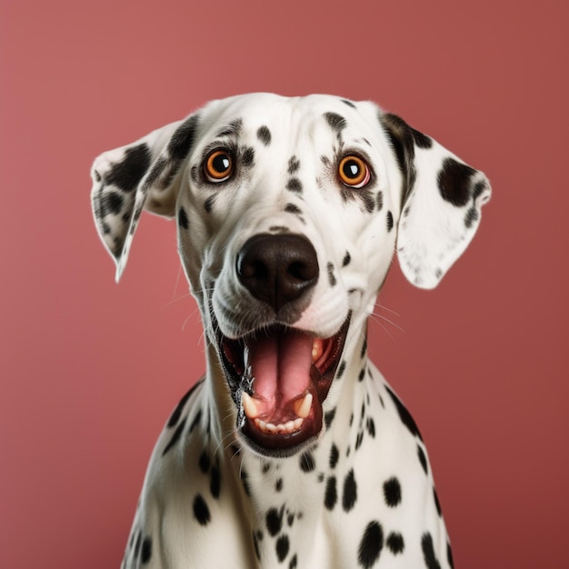 Un cane dalmata con uno sfondo rosa