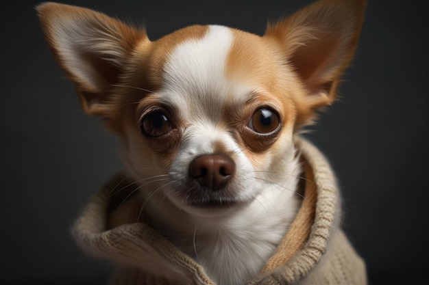 Un cane della razza Chihuahua si alza e guarda nella telecamera Generative AI