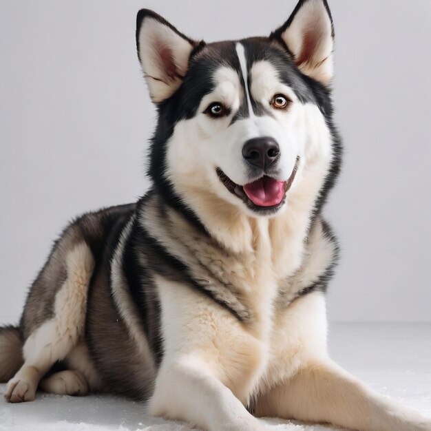 Un cane di compagnia husky pazzo e felice sta posando.