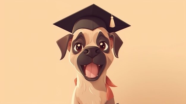 Un cane di laurea cartone animato che indossa un cappello di laurea su sfondo chiaro Generazione AI