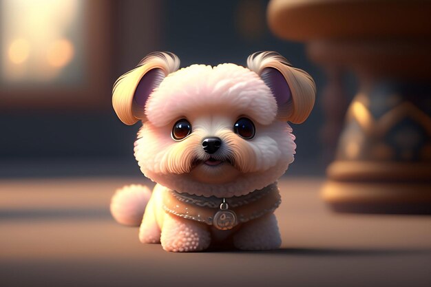 Un cane di nome Pixar è seduto su un tavolo.