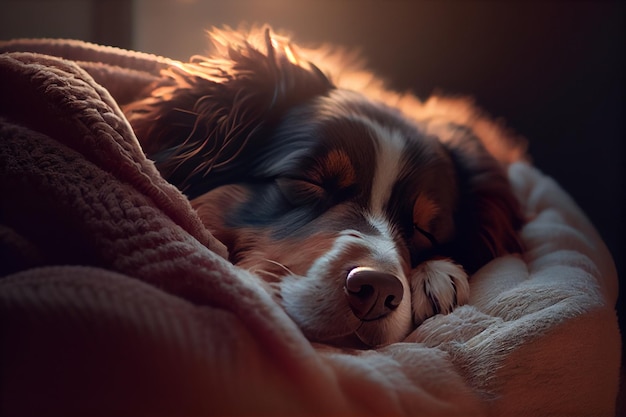 Un cane dorme sotto una coperta con sopra la scritta bovaro bernese.