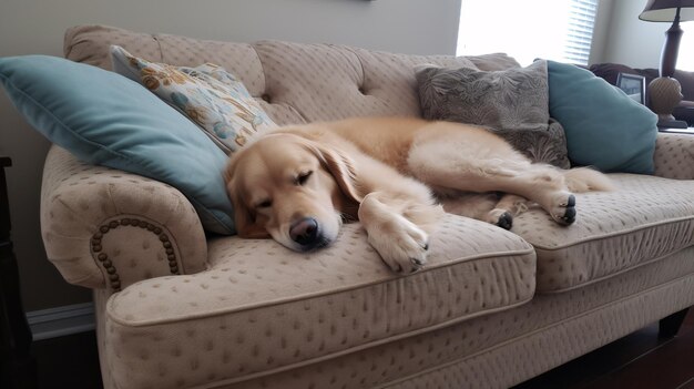 Un cane dorme su un divano