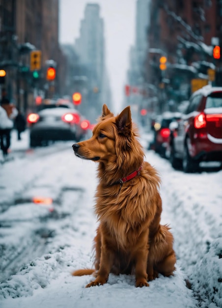 un cane è in piedi nella neve nella neve