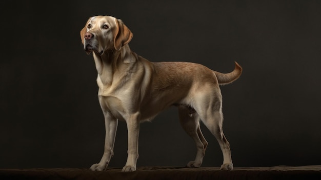 Un cane è in piedi su una sporgenza