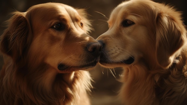 Un cane e un cane condividono un bacio