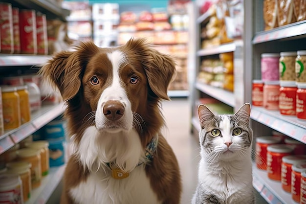 Un cane e un gatto in un negozio di animali