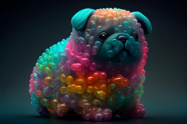 Un cane fatto di gomme da masticare è mostrato in questa illustrazione 3d.