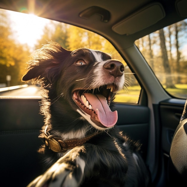 Un cane felice che si diverte a fare un giro in macchina