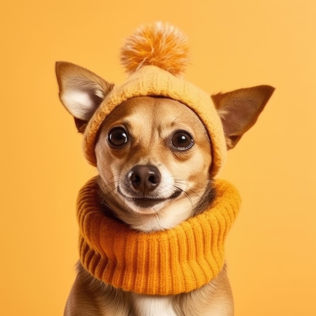 Un cane felice e gioioso su uno sfondo color pastello xA