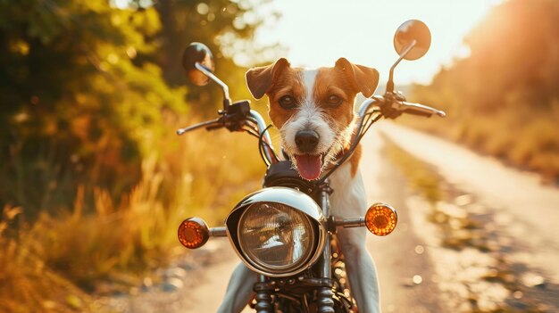 un cane fresco indossa sfumature eleganti mentre si siede con fiducia su una moto che abbraccia il suo temerario interiore