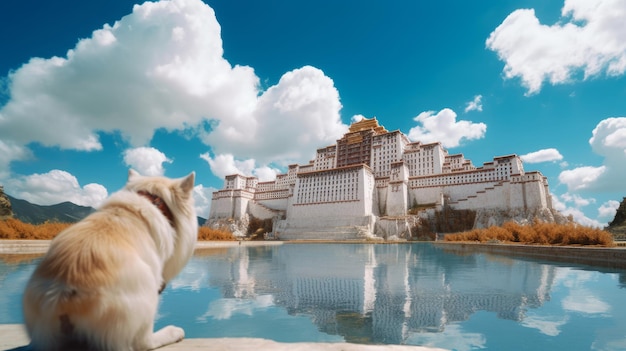 Un cane gigante molto carino guarda il bellissimo cielo generativo AI