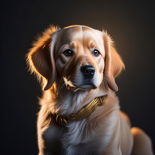 Un cane golden retriever con un collare che dice golden retriever.