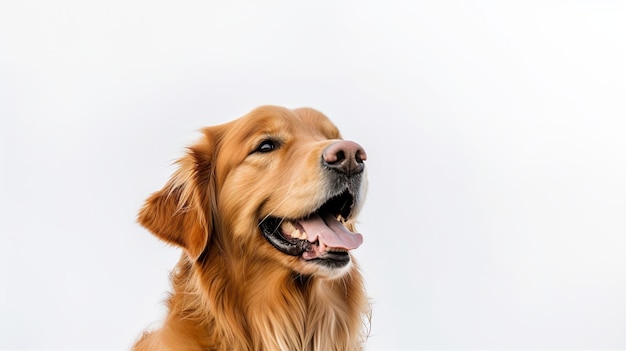 Un cane golden retriever con uno sfondo bianco