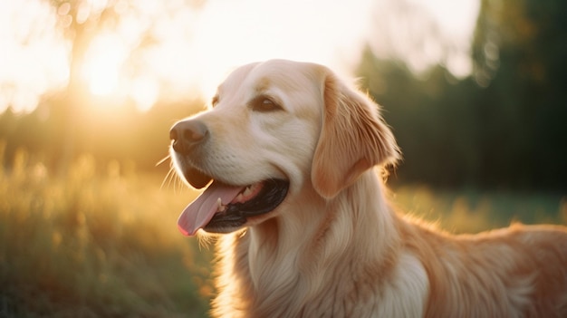 Un cane golden retriever in un campo