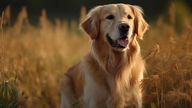 Un cane golden retriever in un campo