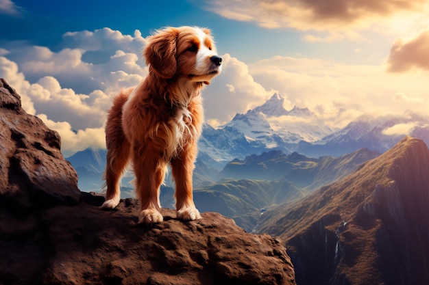 Un cane in cima a una montagna IA generato