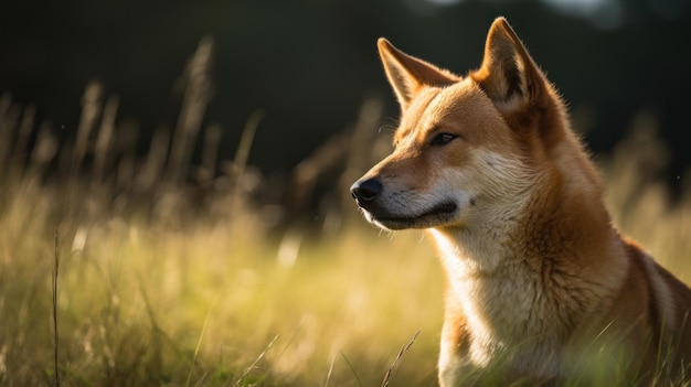 Un cane in un campo con il sole che splende su di esso