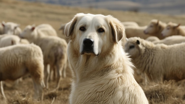 Un cane in un campo con le pecore