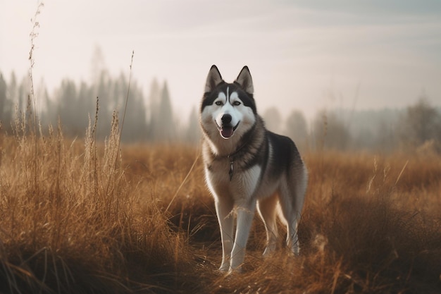 Un cane in un campo di erba