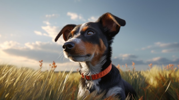 Un cane in un campo di erba