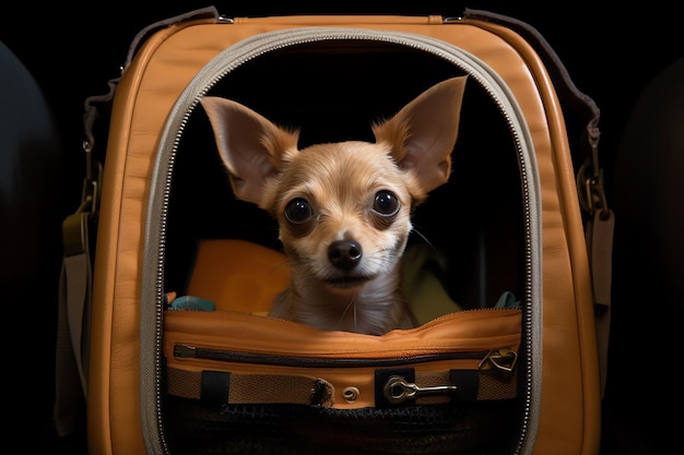 Un cane in una borsa che dice "amo i cani"