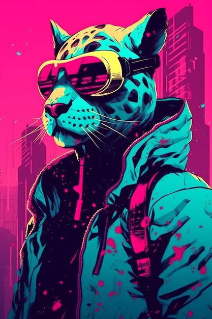 Un cane leopardo al neon in una città