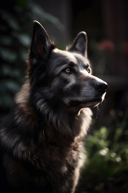 Un cane nero con una faccia nera e un naso nero