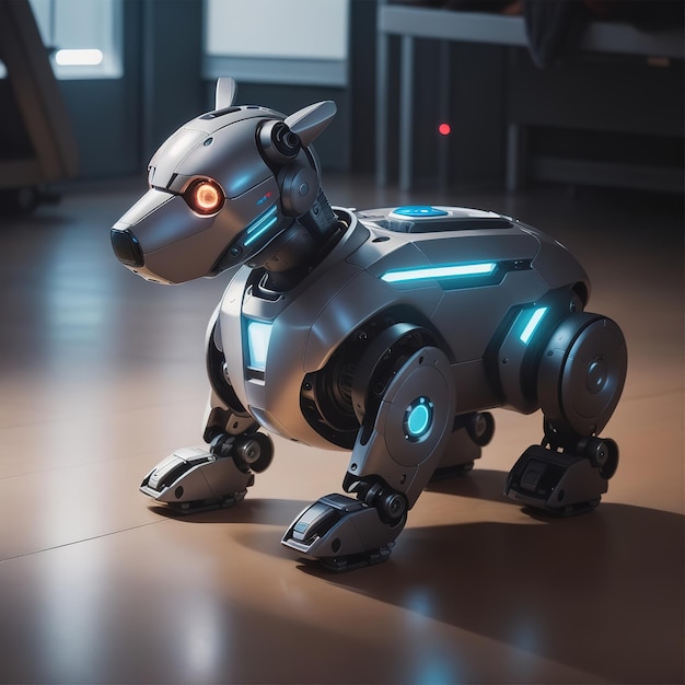 Un cane robot futuristico con luce al neon