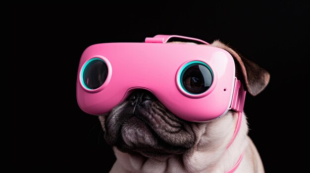 Un cane rosa che indossa un paio di occhiali vr