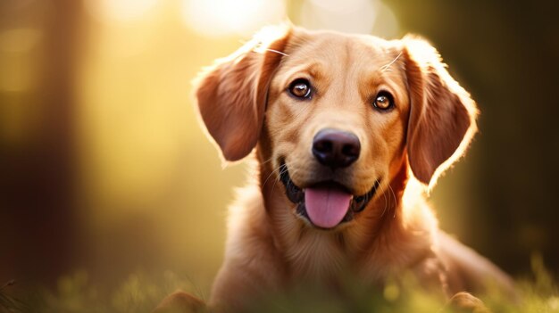 Un cane sdraiato nell'erba con la lingua fuori.