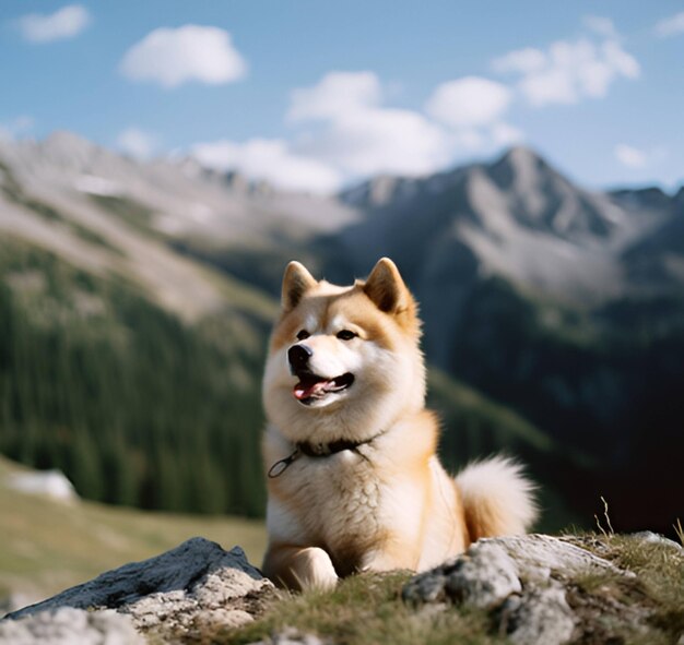 Un cane seduto su una roccia