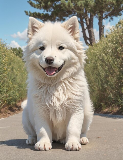 Un cane seduto su una strada