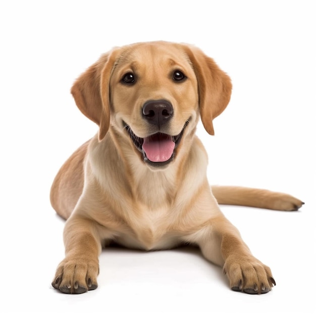 un cane si posa su uno sfondo bianco con uno sfondo bianco.