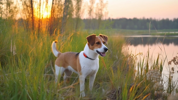 Un cane si trova in una foresta