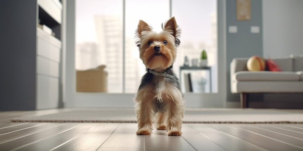 Un cane sta davanti a una finestra