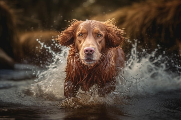 Un cane sta schizzando nell'acqua