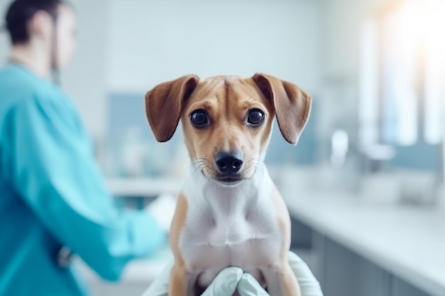 Un cane viene esaminato da un veterinario.